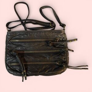 Cute Y2K greasy faux leather zipper accent bag crossbody purse 10” x 7”